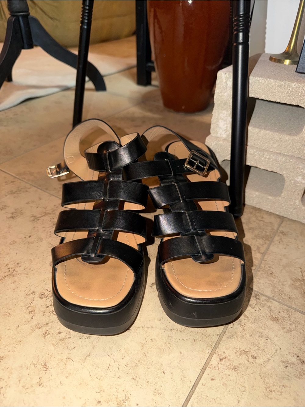 Soda Black Strappy Platform Sandals
